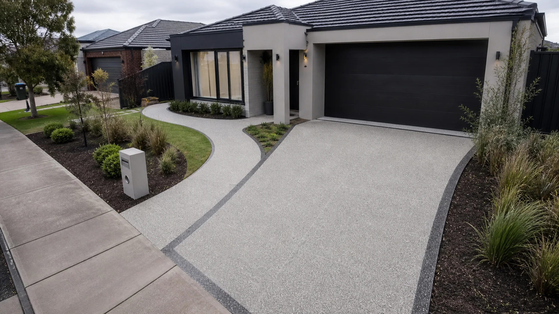Completed concrete driveway serving Caloundra, Queensland