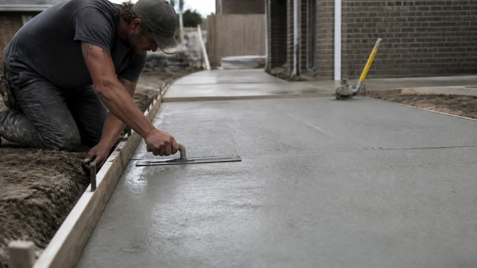 Concrete finisher creating a consistent driveway surface