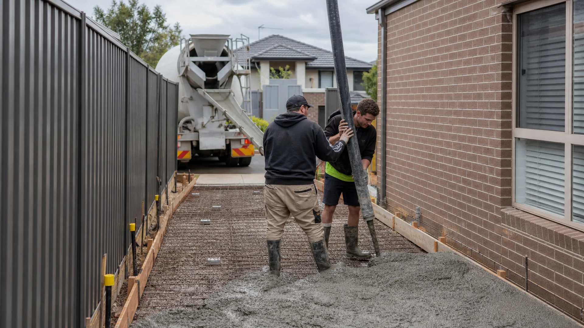 Concrete pump placing concrete on a controlled worksite