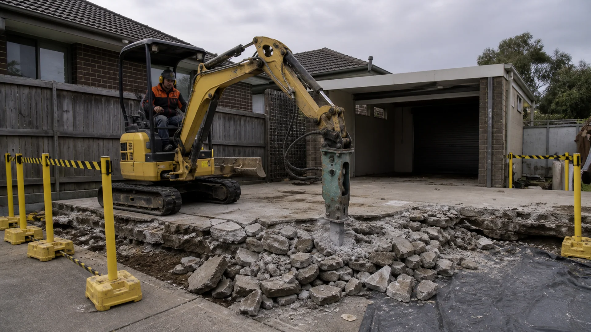 Controlled removal of an old concrete hardstand