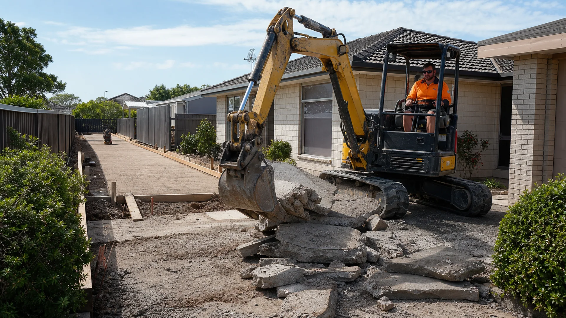Old concrete driveway being removed for replacement