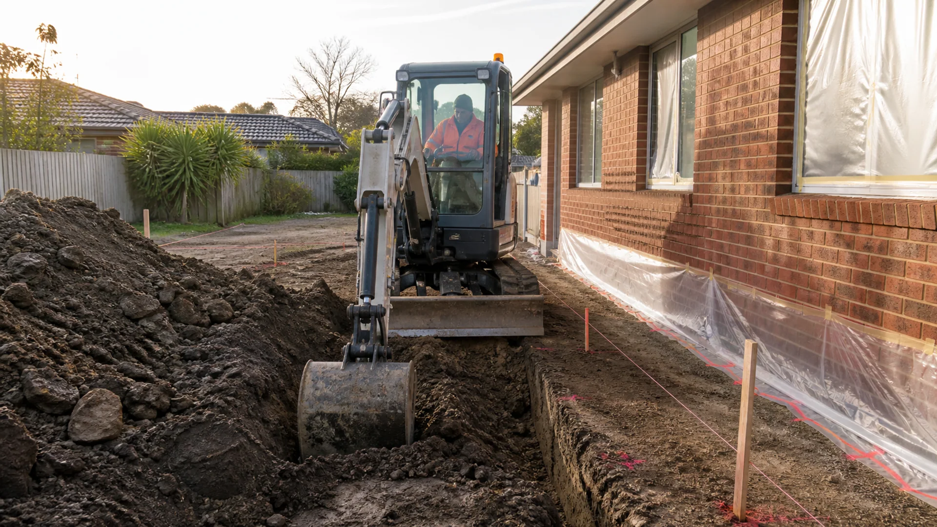 Compact excavator preparing a driveway site on the Sunshine Coast