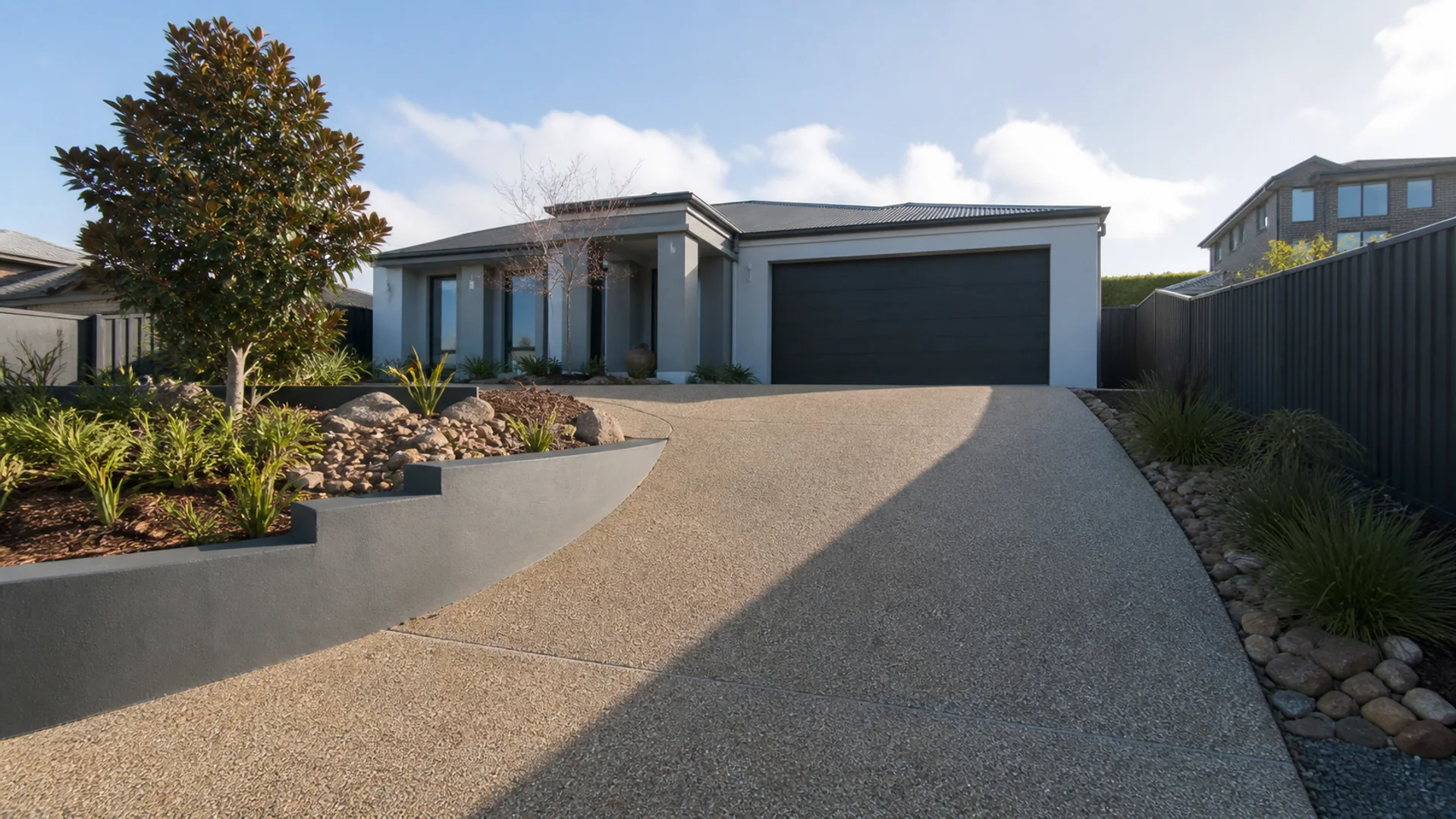Completed concrete driveway serving Peregian Beach, Queensland
