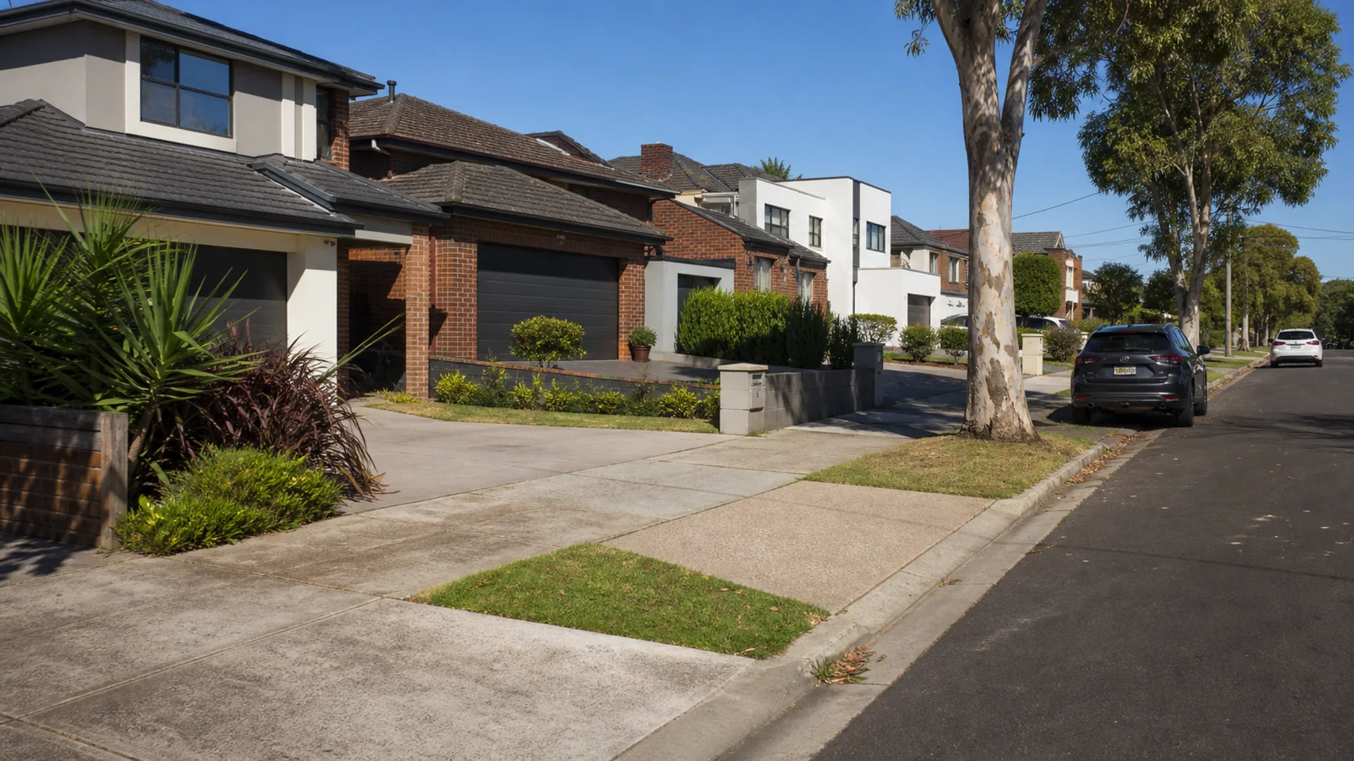 Concrete driveways along a residential street on the Sunshine Coast